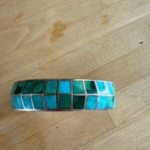 Vintage Native American Sterling Silver with Turquoise Mosaic Inset Bracelet